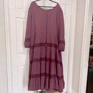 Ivy City Elegant Joellla Purple Lace-Up Tiered Long Sleeve Maxi Dress